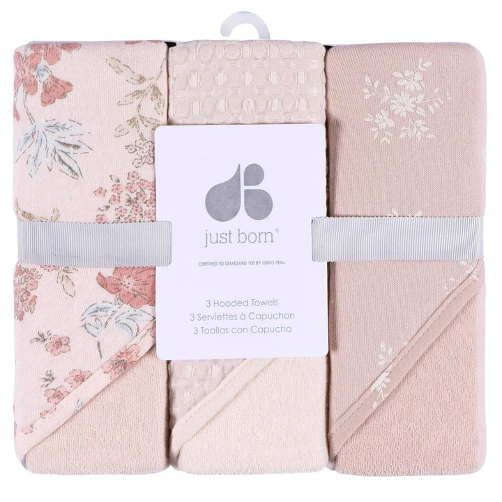 trio serviette capuchon rose floral Just born Mlle et Coco