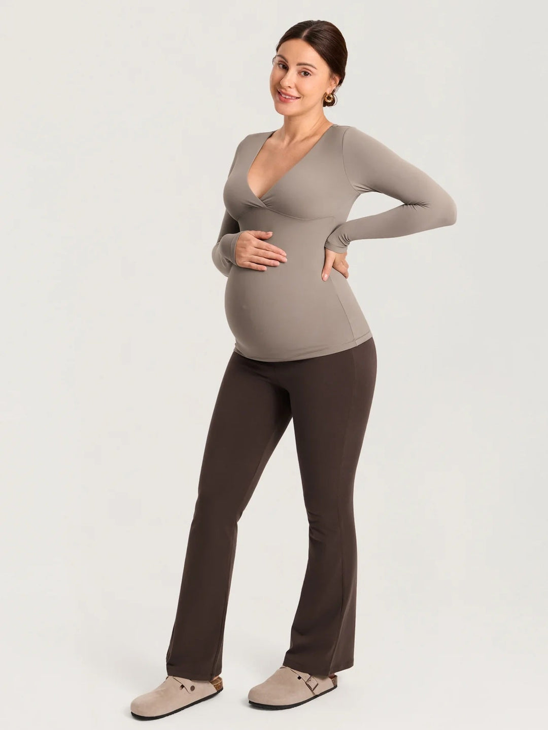 Chandail maternité et allaitement kaki taupe Momanda Mlle et Coco
