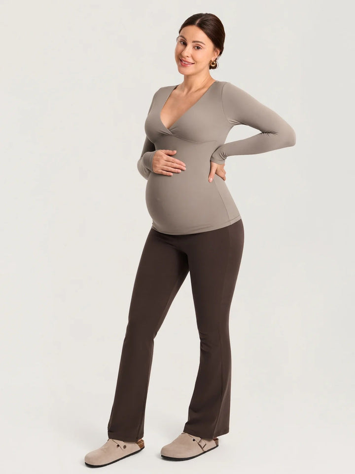 Chandail maternité et allaitement kaki taupe Momanda Mlle et Coco