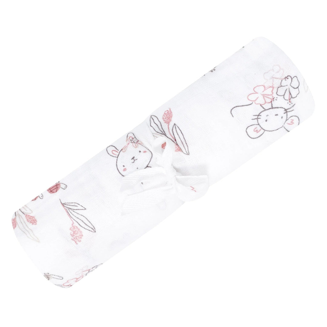 couverture mousseline souris Lapins rose Perlimpinpin Mlle Coco