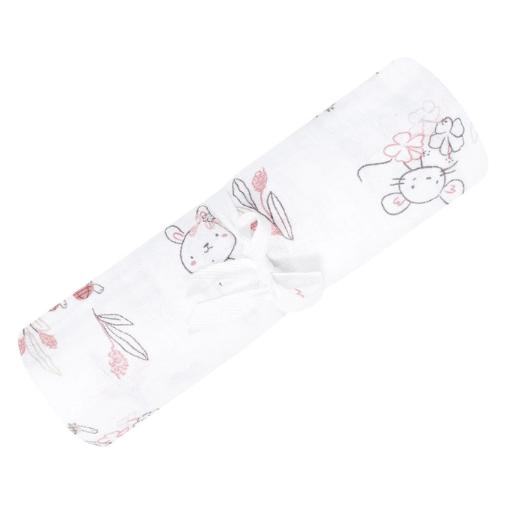couverture mousseline souris Lapins rose Perlimpinpin Mlle Coco
