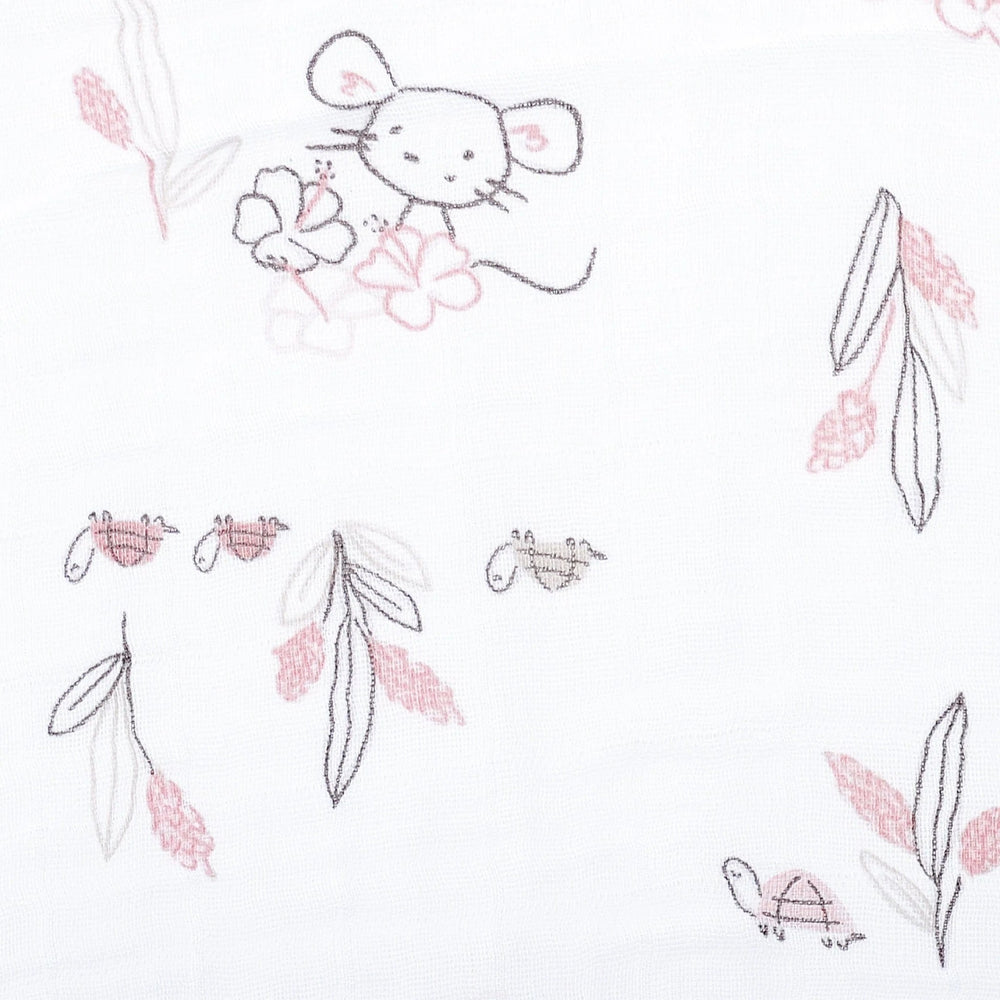 couverture mousseline souris Lapins rose Perlimpinpin Mlle Coco