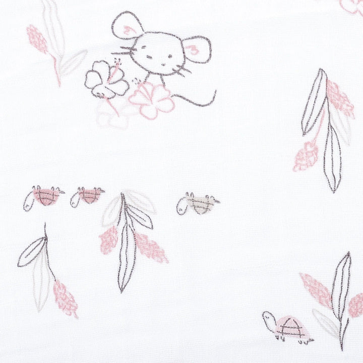 couverture mousseline souris Lapins rose Perlimpinpin Mlle Coco