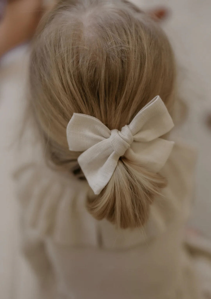 Ensemble de deux boucles de lin ivoire et beige pour fille produit québécois Mlle et Coco