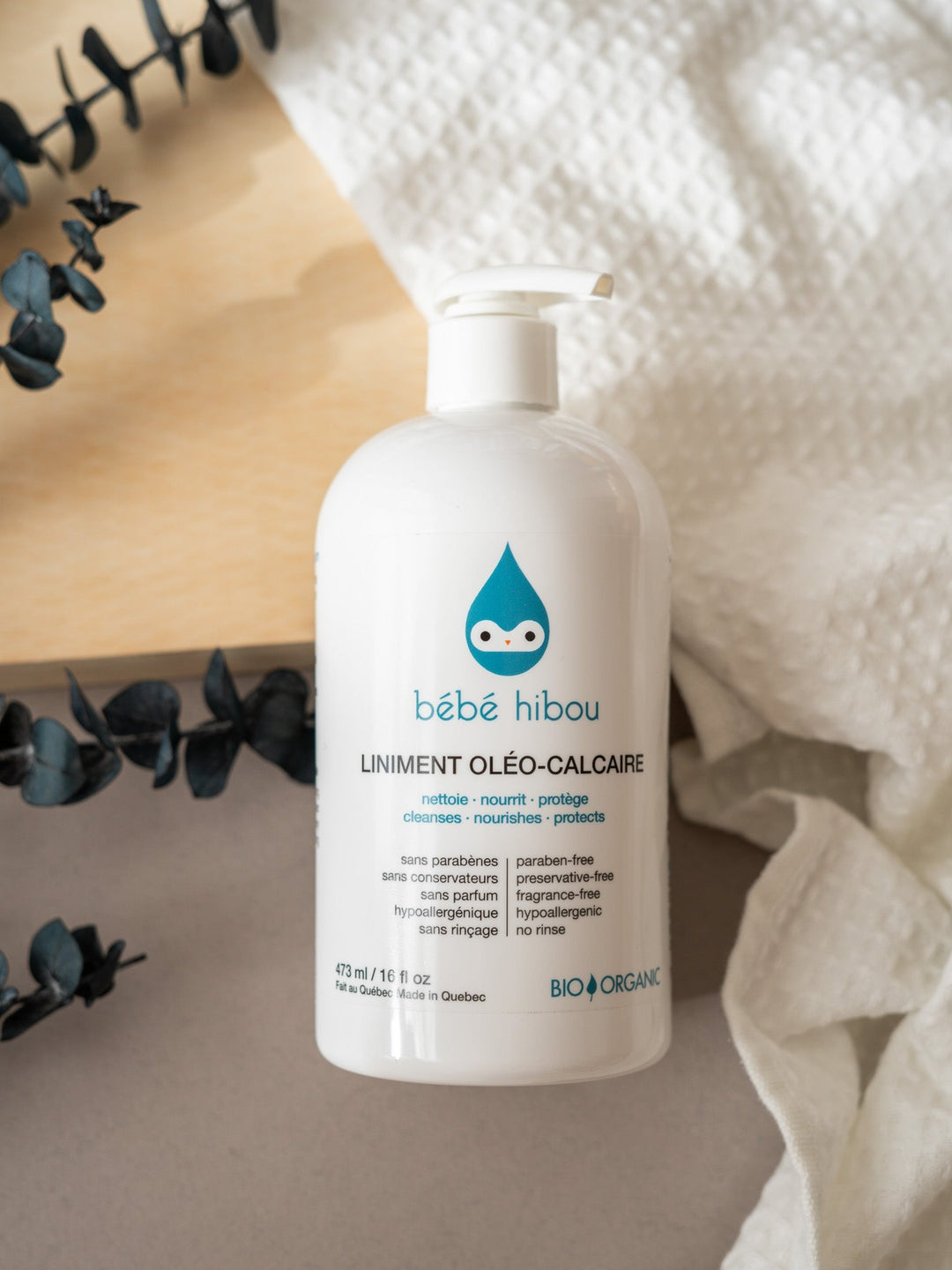 Bébé hibou liniment oléo calcaire changement couches enfants compagnie québécoise