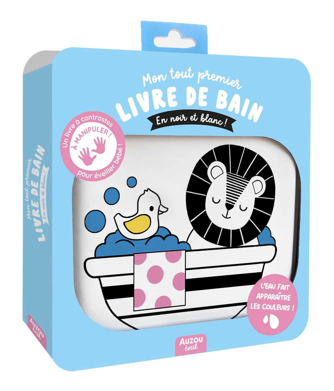 livre eveil bain Auzou magique blanc et noir Mlle et Coco