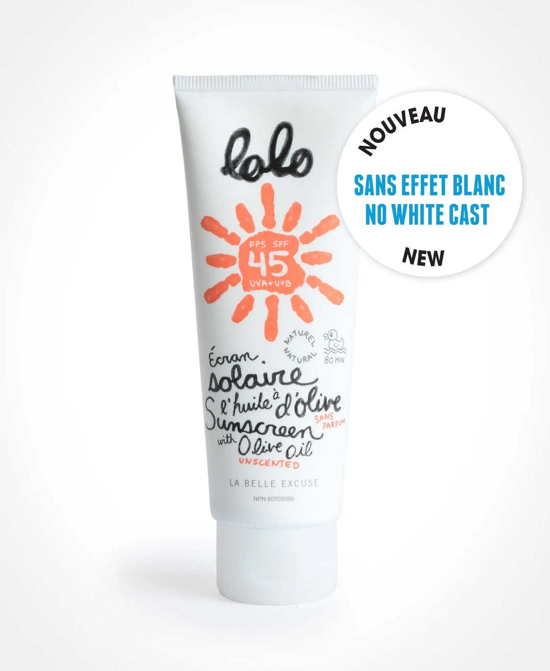 Crème solaire Lolo et Moi FPS 45 sans effet blanc