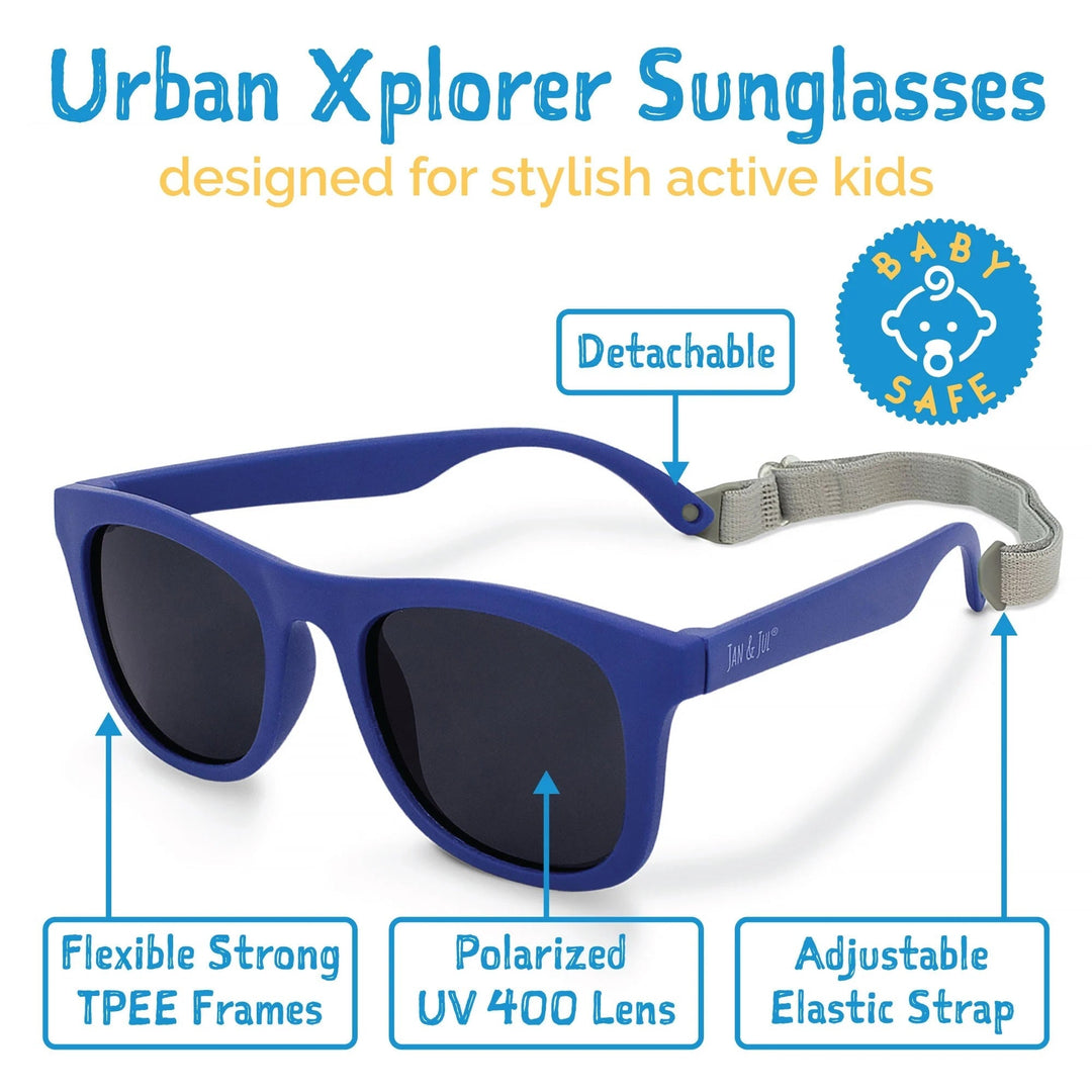 Jan &amp; jul lunette de soleil enfant polarisé avec sangle marine Mlle et Coco