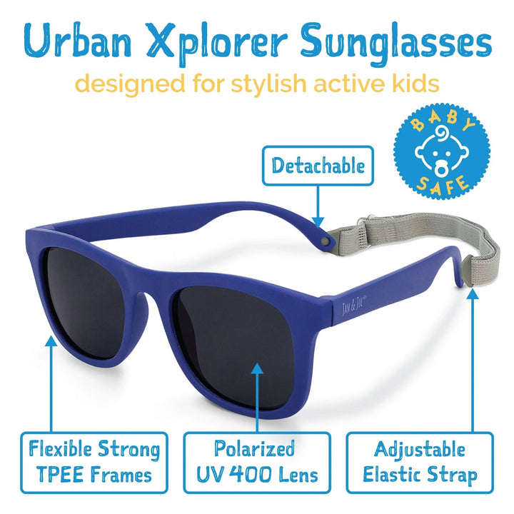 Jan &amp; jul lunette de soleil enfant polarisé avec sangle marine Mlle et Coco