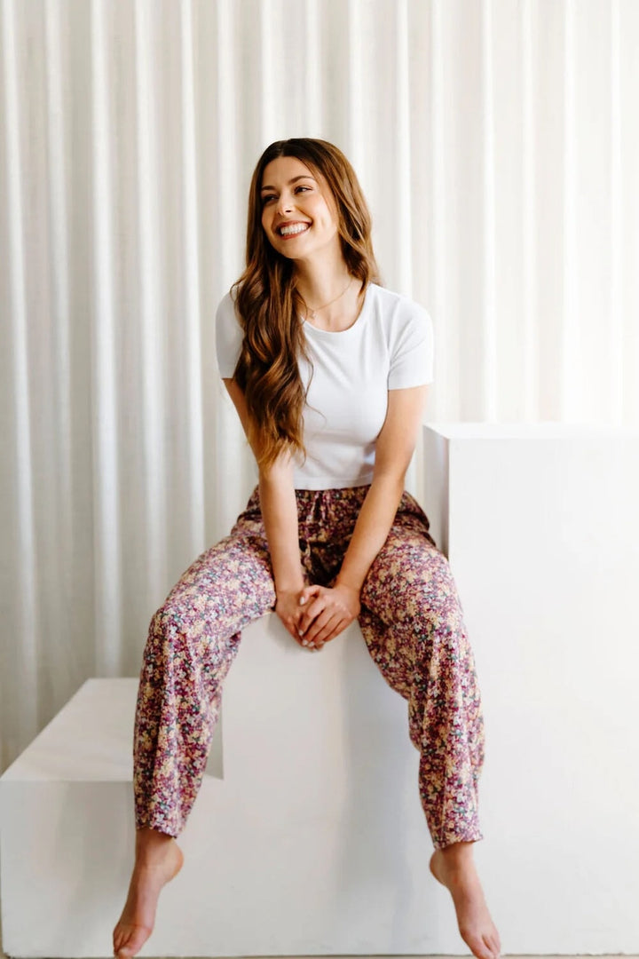 pantalon maternite floral magenta Lait de poule Rose maternite