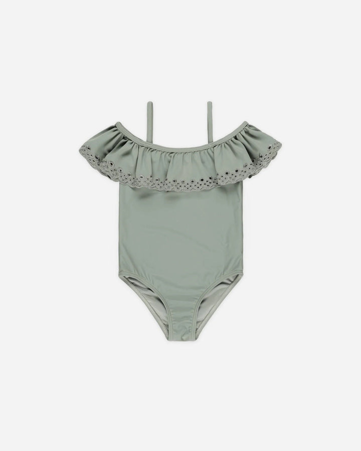 Maillot 1 pièce épaules dégagées eucalyptus Rylee + Cru Mlle et Coco