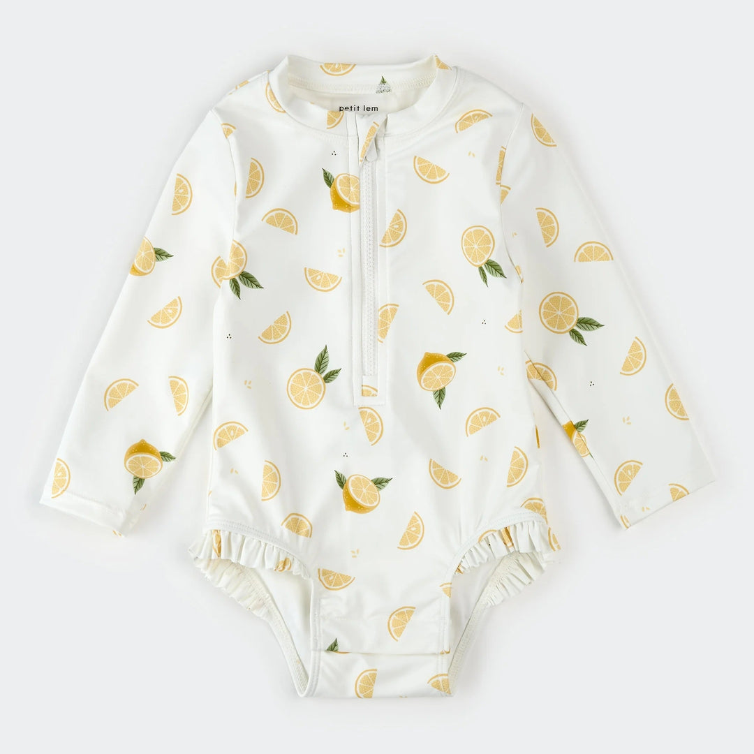 Maillot de bain manches longues une pièce blanc imprimé citrons Petit Lem Mlle et Coco