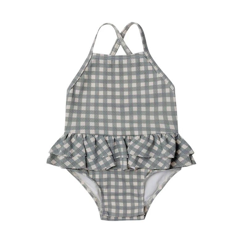 Maillot une pièce de Quincy Mae motif Vichy couleur vert mer