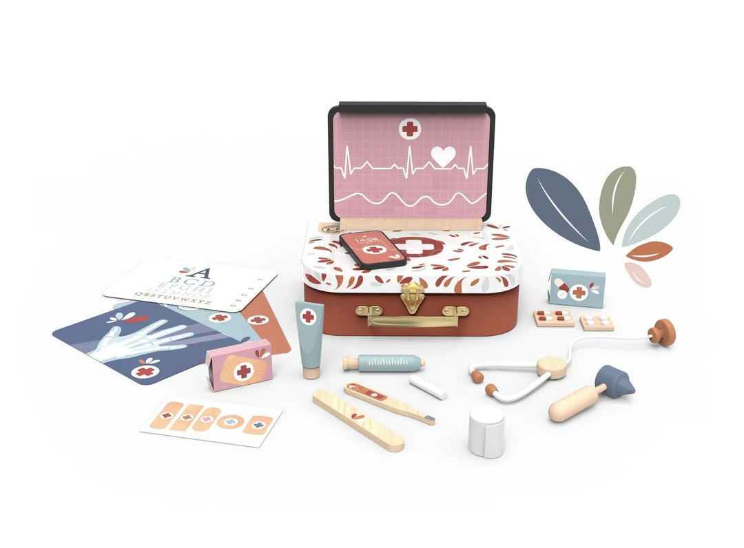 Jeu en bois ensemble mallette docteur Speedy Monkey Mlle et Coco