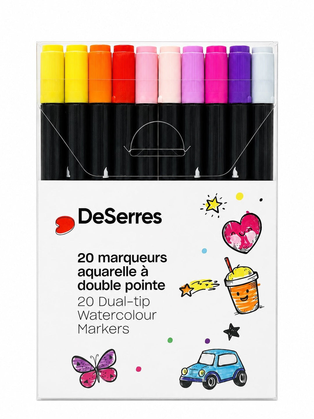 Ensemble de 20 marqueurs aquarelle a double pointe DeSerres Mlle et Coco