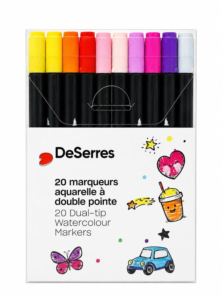 Ensemble de 20 marqueurs aquarelle a double pointe DeSerres Mlle et Coco