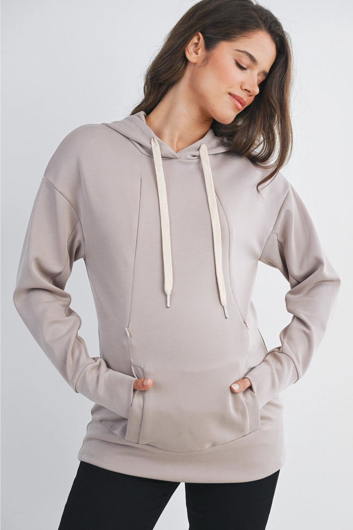 chandail capuchon taupe maternite allaitement Hello Miz Mlle et Coco