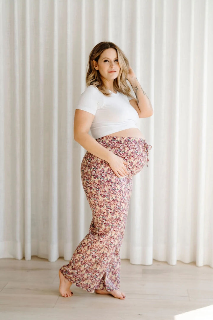 pantalon maternite floral magenta Lait de poule Rose maternite