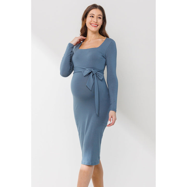 robe maternité manches longues ceinture bleu sarcelle Hello Miz