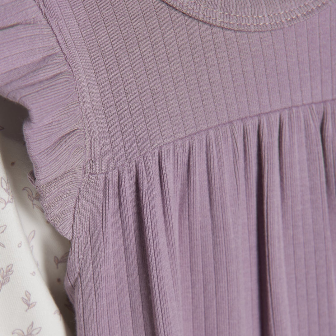 ensemble deux pièces mauve cache-couche blanc feuillage fixoni
