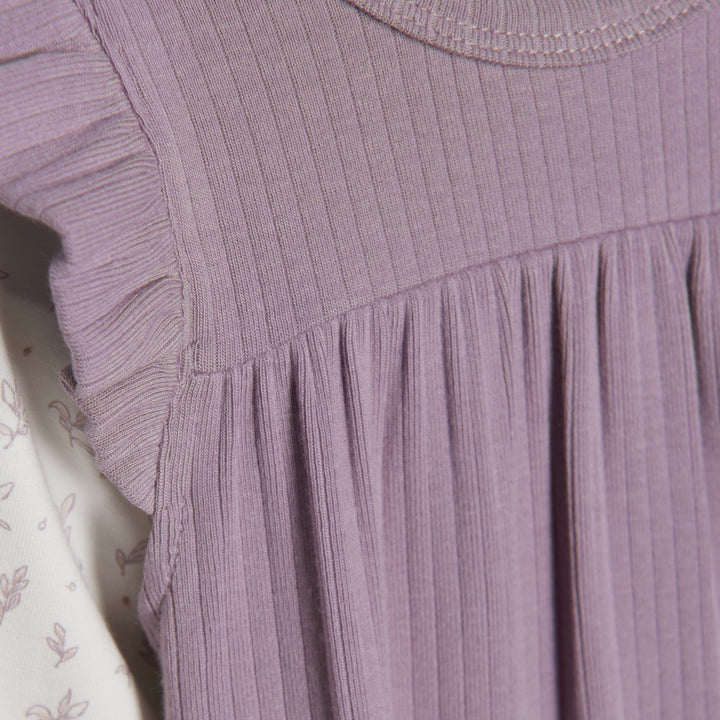 ensemble deux pièces mauve cache-couche blanc feuillage fixoni
