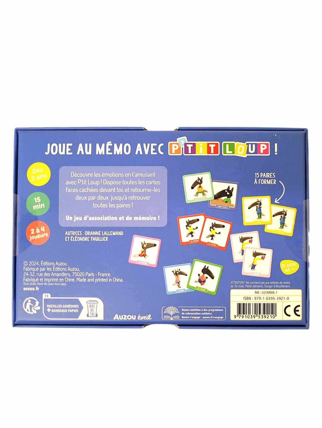 auzou jeu mémoire mémo émotion P&