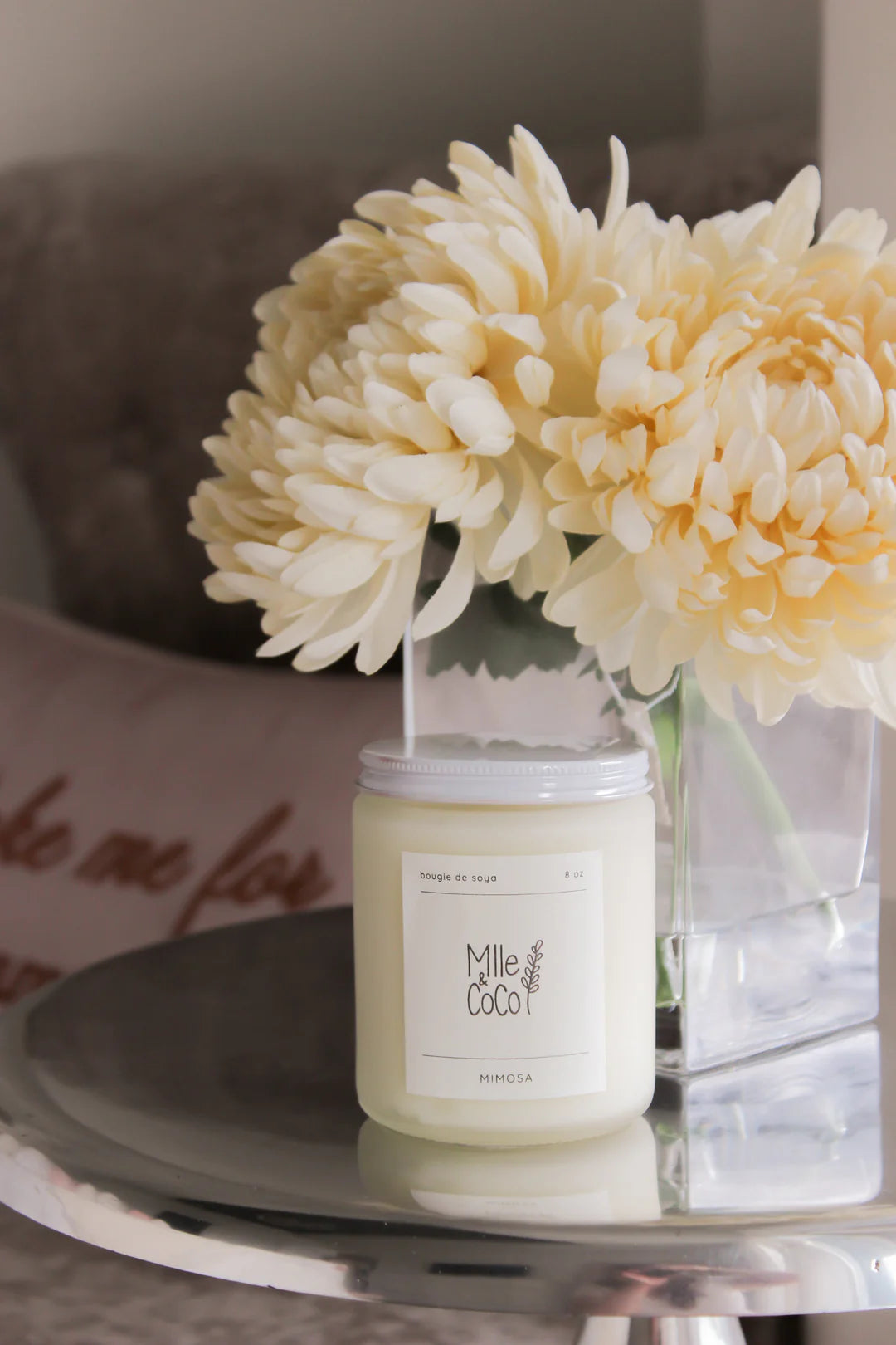 Coffret cadeau Mimosa Mlle et Coco bain moussant chandelle bruine 