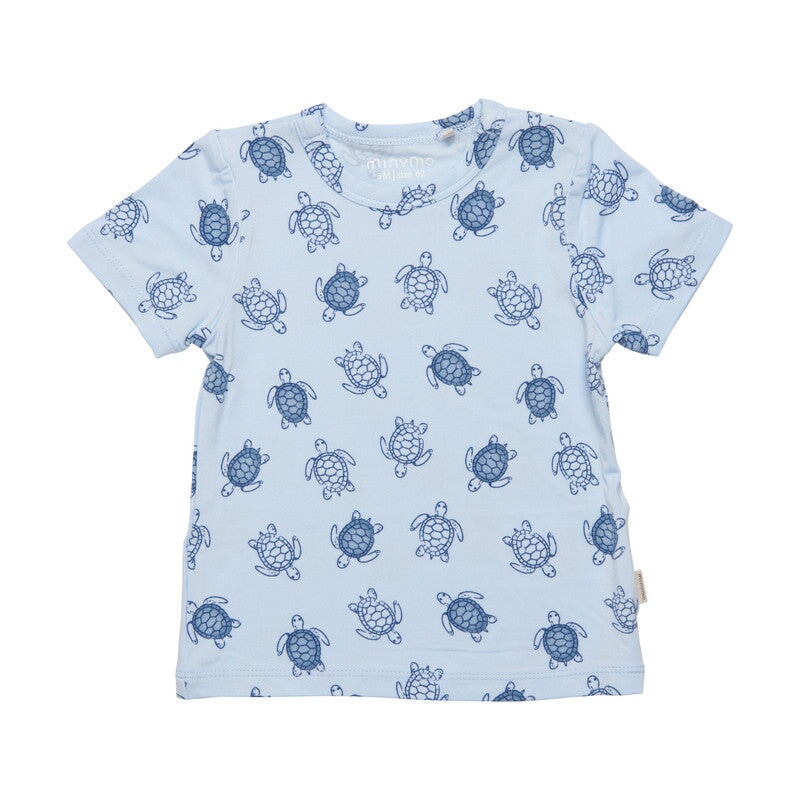 Chandail manches courtes - Bleu imprimé tortue - Minymo Vêtements (échantillons) Minymo 