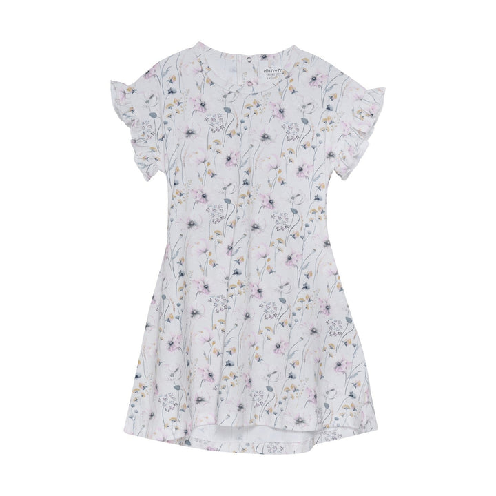 robe manches courtes blanc cassé fleur rose bleu Minymo vêtement 