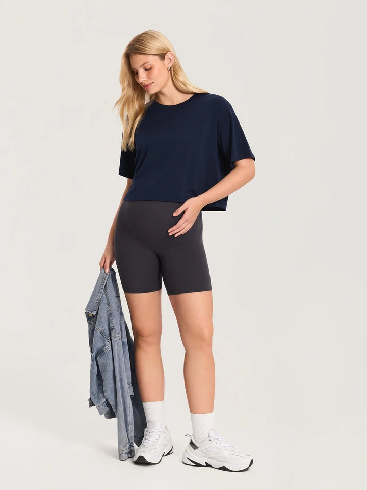 T-shirt court ample à manches courtes en coton modal deep ocean blue Momanda Mlle et Coco