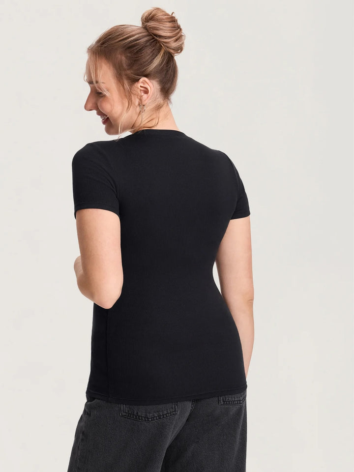 T-shirt maternité et allaitement Henley - Noir - Momanda