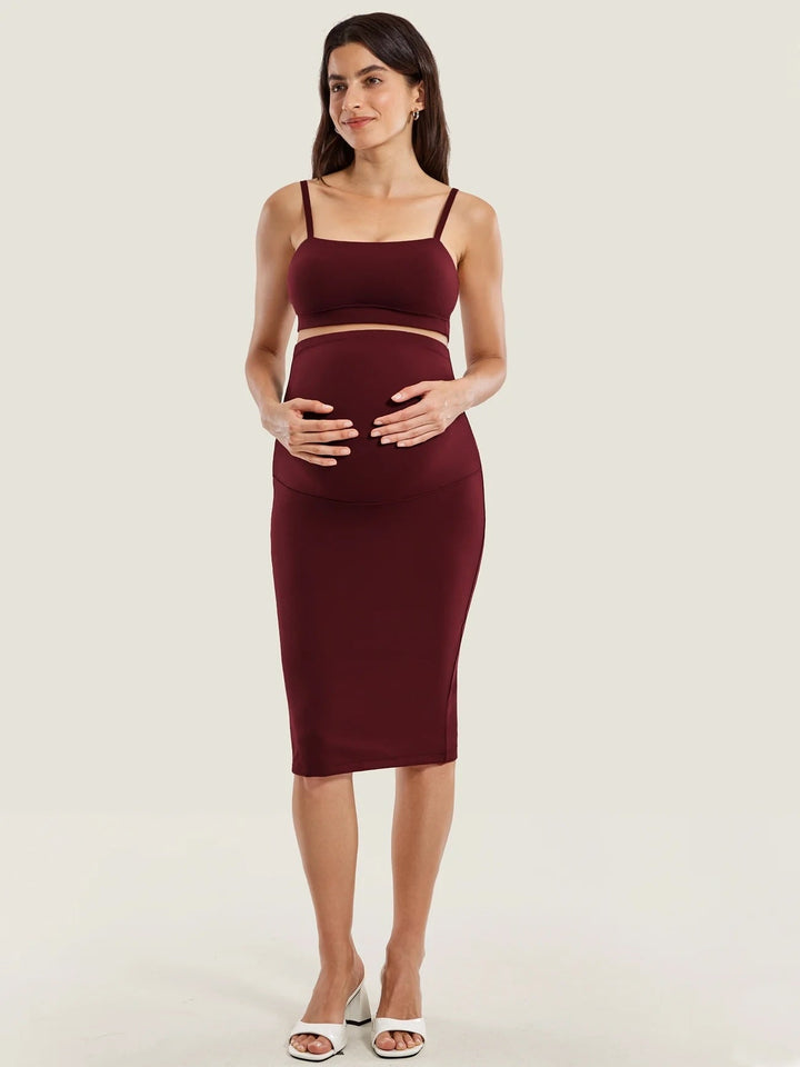 Jupe midi taille haute maternité Natrelax Rouge merlot Momanda
