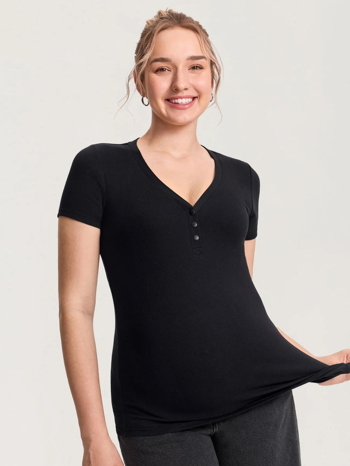T-shirt maternité et allaitement Henley Noir Momanda