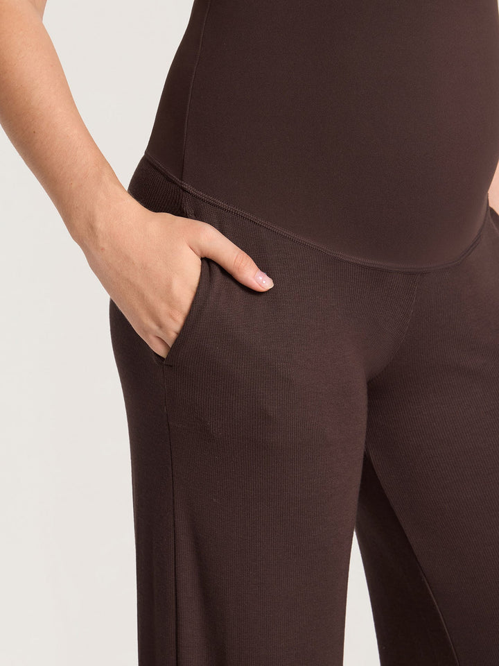 Pantalon maternité détente coton côtelé Brun fudge Momanda