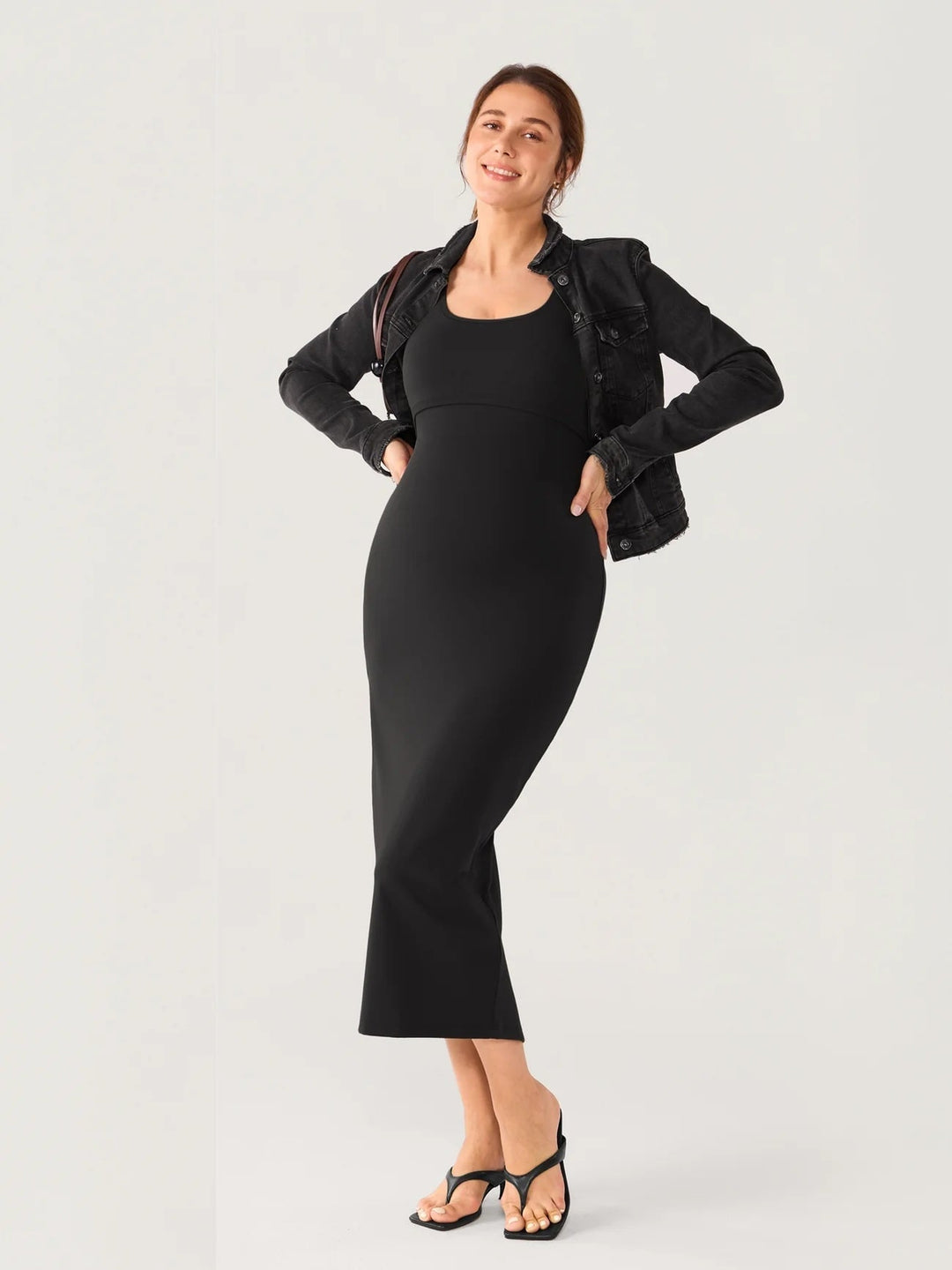 Robe longue moulante maternité et allaitement noir Momanda Mlle et Coco