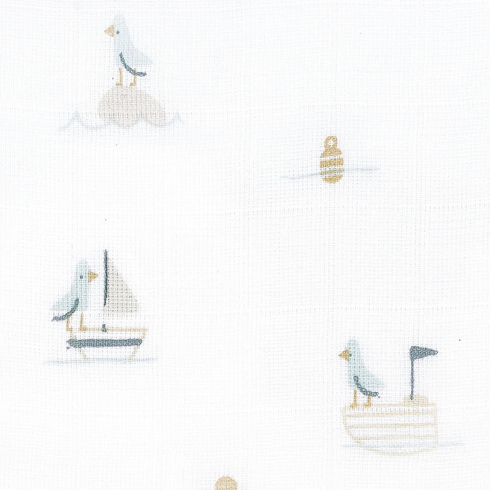 Mousseline motif bateaux de Perlimpinpin Mlle & Coco