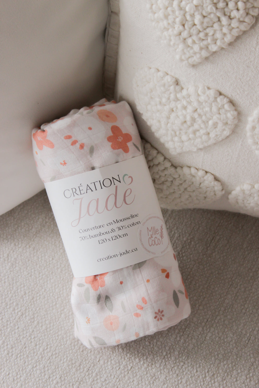 couverture mousseline délicatesse floral blush Création Jade Mlle et Coco