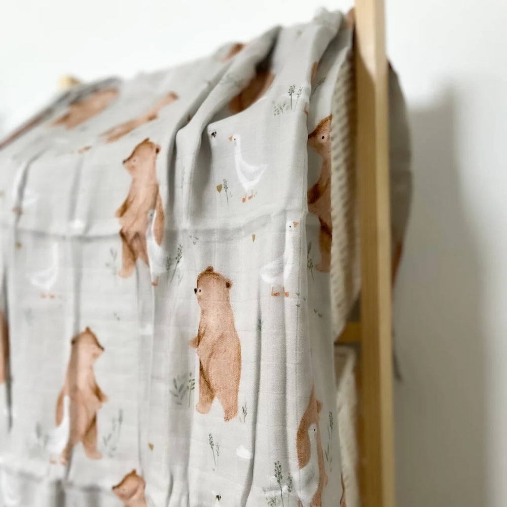 couverture mousseline ours oies Création Jade Mlle et Coco