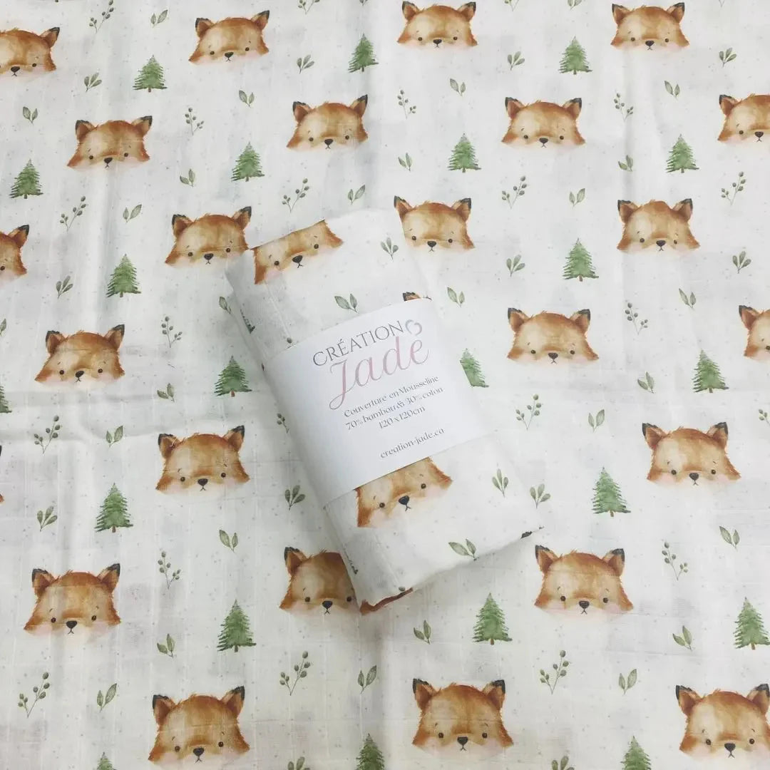 couverture mousseline petit renard Création Jade Mlle et Coco
