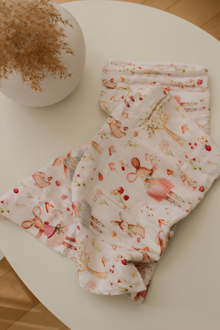Couverture en mousseline Souris et forêt Mlle et Coco