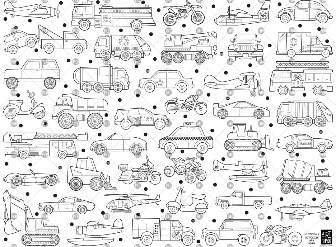 Nappe Géante Véhicules Coloriage Pico Mlle et Coco