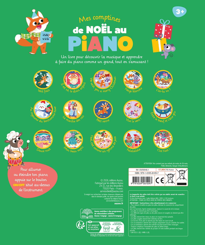 Mon livre piano Mes comptines de noël au piano Auzou éditions Mlle et Coco 