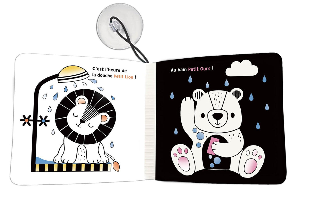 livre eveil bain Auzou magique blanc et noir Mlle et Coco