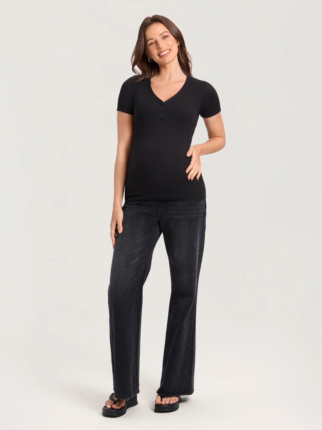 T-shirt maternité et allaitement Henley Noir Momanda