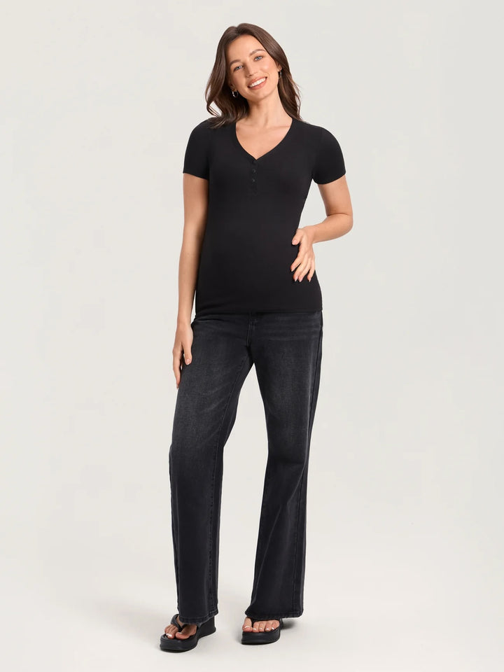 T-shirt maternité et allaitement Henley Noir Momanda
