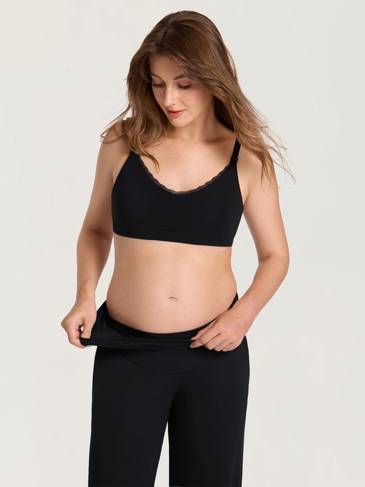 Pantalon de détente de maternité en modal côtelé 30" noir Momanda Mlle et Coco