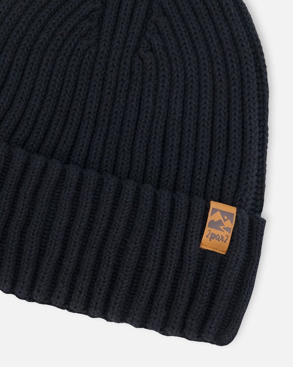 bonnet mi-saison Deux par Deux en tricot noir, accessoires enfants