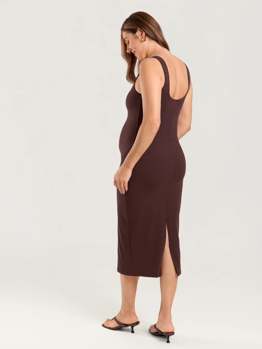 Robe midi moulante de maternité noisette Momanda Mlle et Coco