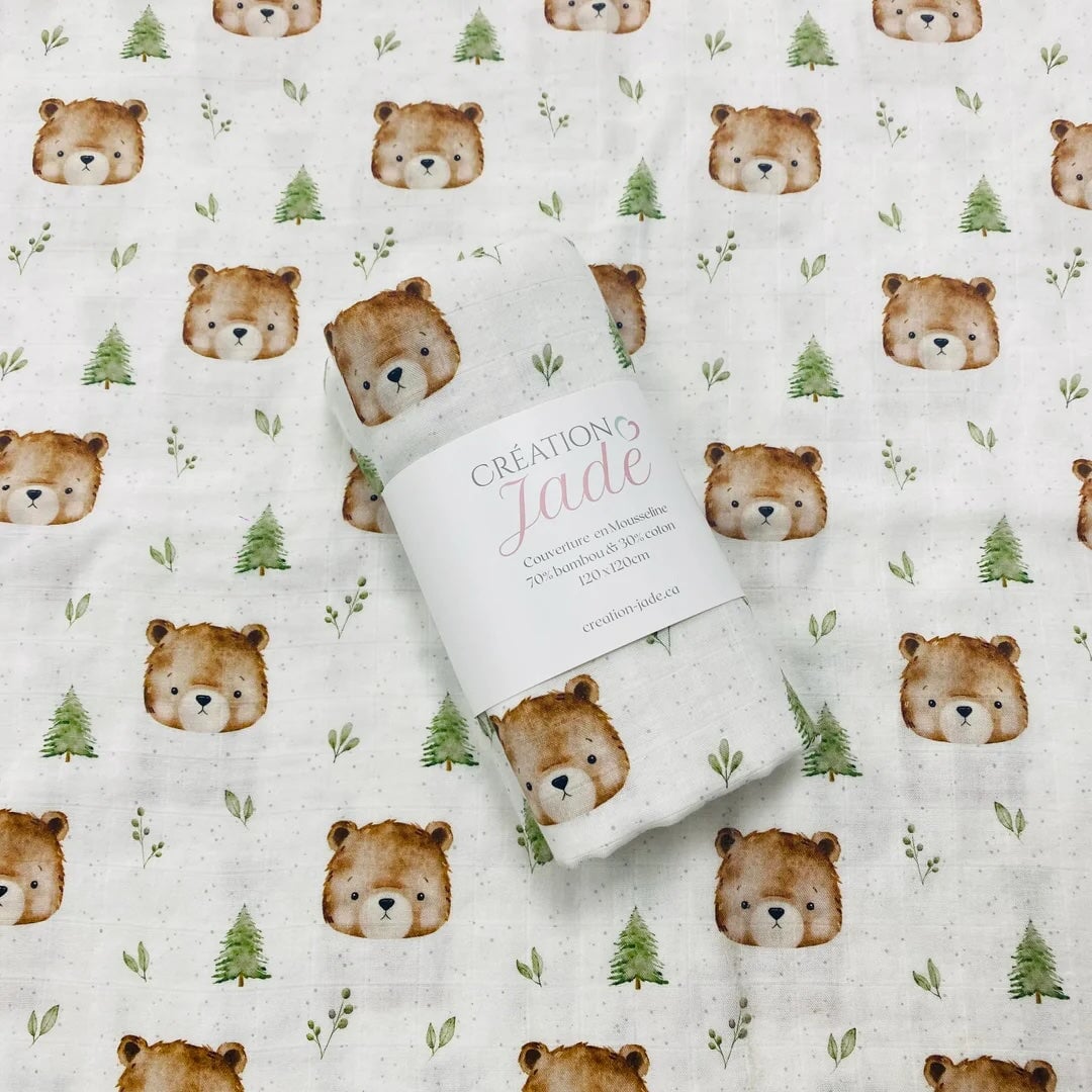 création jade mousseline couverture ours Mlle et Coco