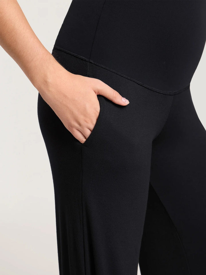 Pantalon de détente de maternité en modal côtelé 30" noir Momanda Mlle et Coco